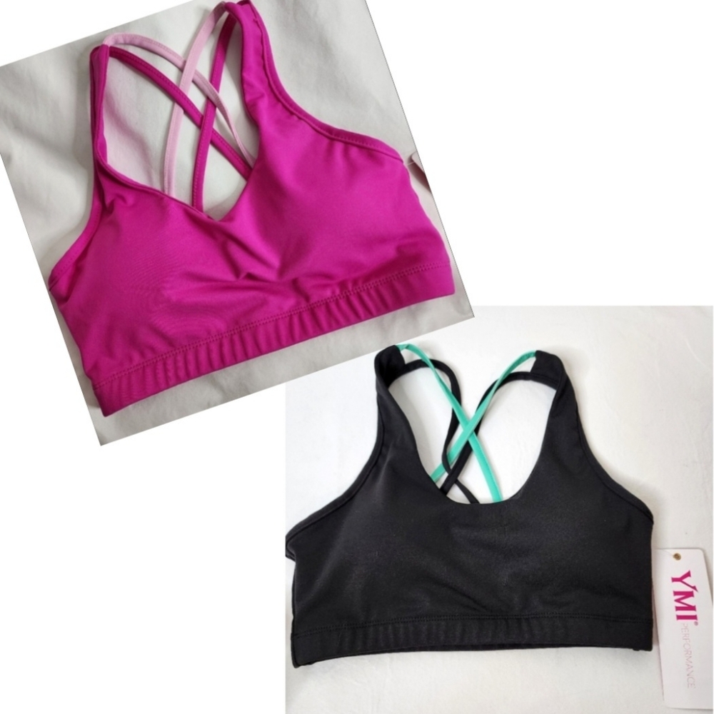 YMI Performance Sports Bras TWO - 1 Black and 1 Pink Women's Size Small NWT